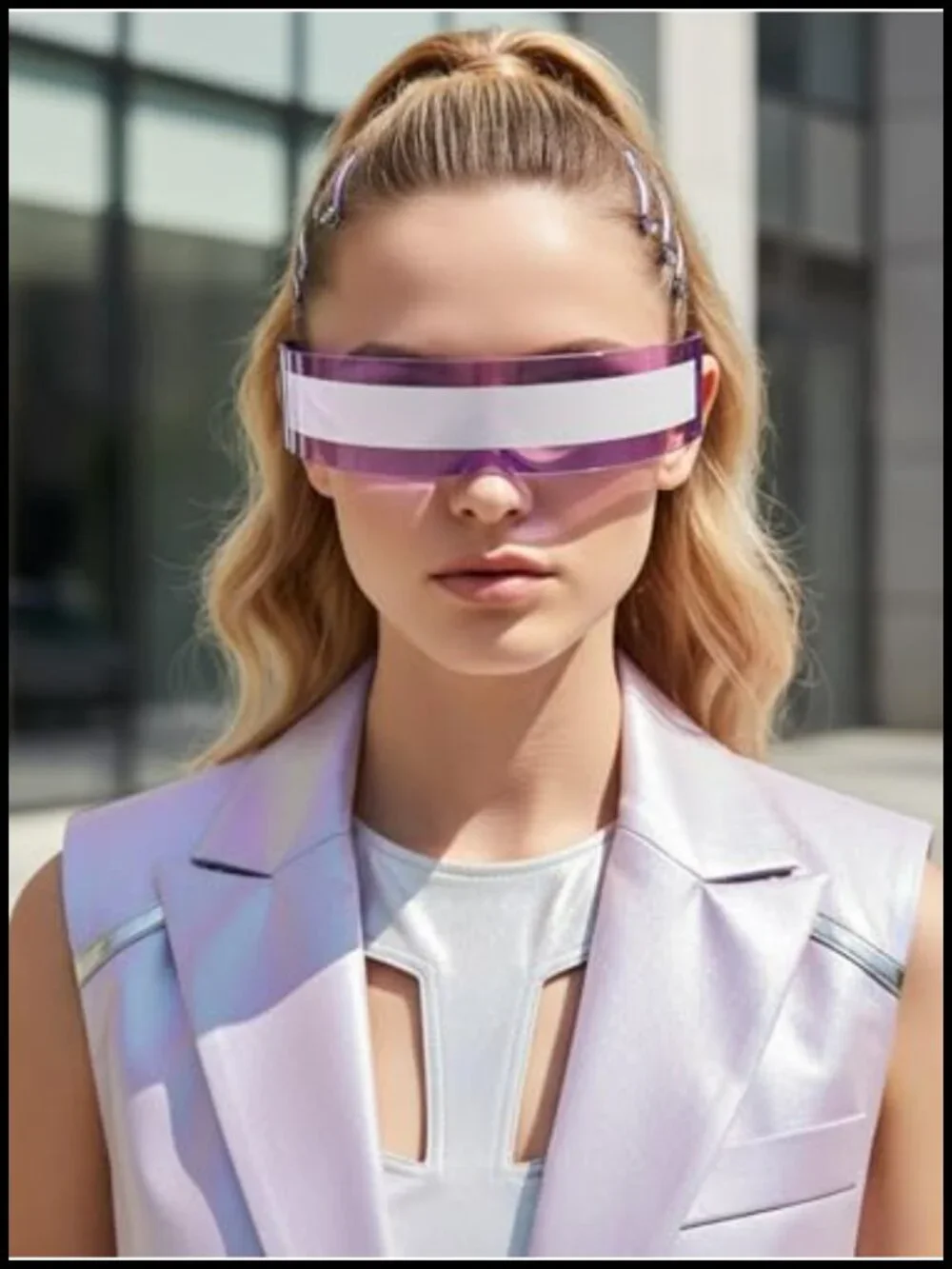 Cyberpunk Wrap Sunglasses Rimless Translucent Mirrored Lens UV Protection Unisex